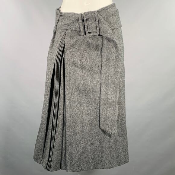 ROKH Size 4 Grey Wool Herringbone Belted A-Line Skirt - Picture 1 of 5